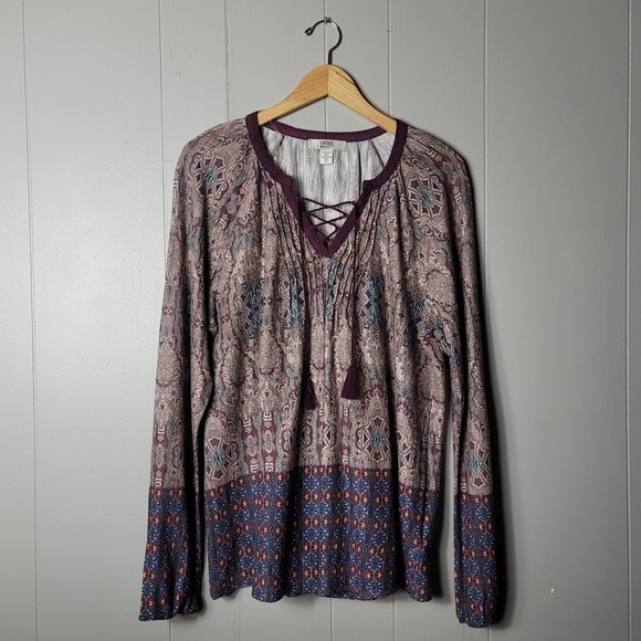 Vintage America Tops - VINTAGE AMERICA BLUES MIX PURPLE PRINT PEASANT TUNIC BLOUSE WOMENS XL NWT